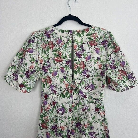 ZARA NWT Ivory Cream Floral Tiered Midi Dress Botanical Front Knot Size Small - Picture 8 of 12